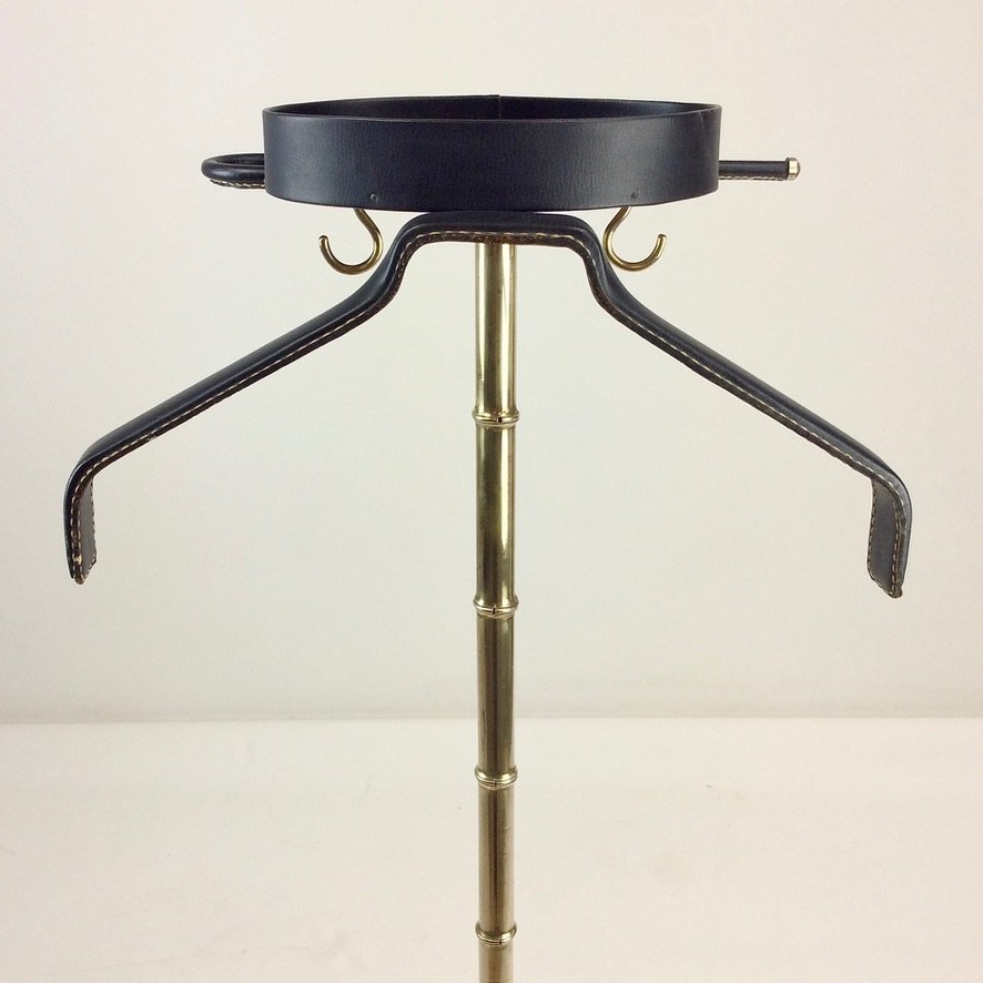 Faux-leather And Brass Valet Stand By Jacques Adnet, Circa 1960, France-photo-5