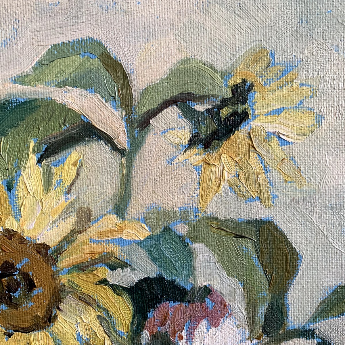 Still Life With Flowers, 1950s-60s, Oil On Isorel Panel.-photo-1