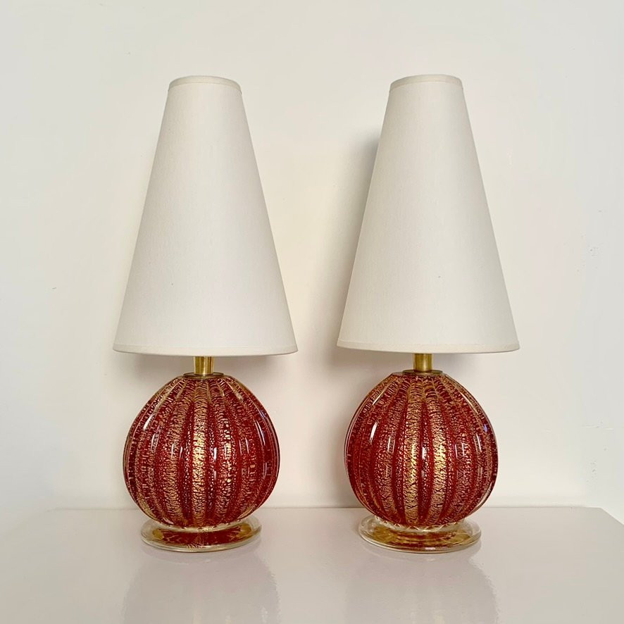 Pair Of Murano Glass Lamps Circa 1940, Italy.-photo-2
