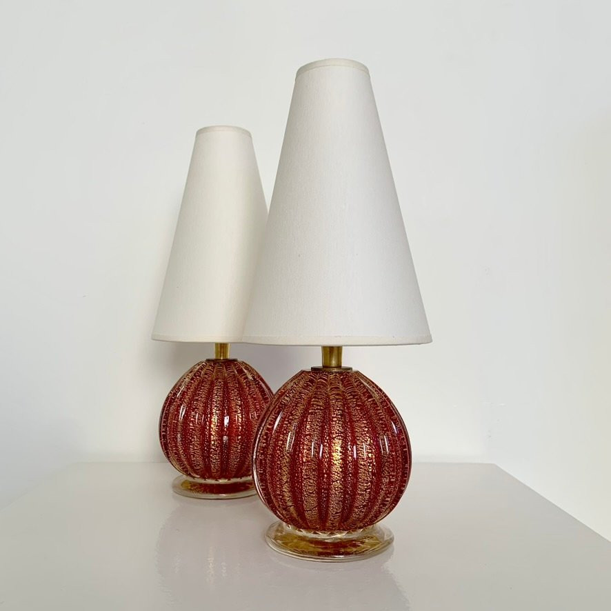 Pair Of Murano Glass Lamps Circa 1940, Italy.-photo-4