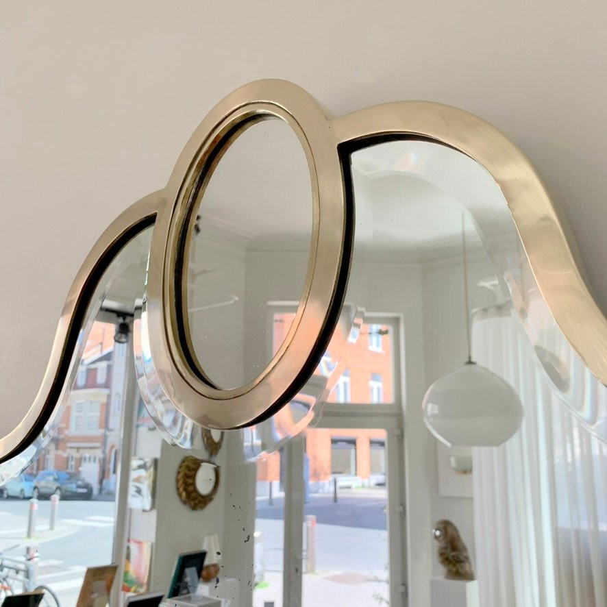 Miroir mural en laiton, vers1950, Italie.-photo-1