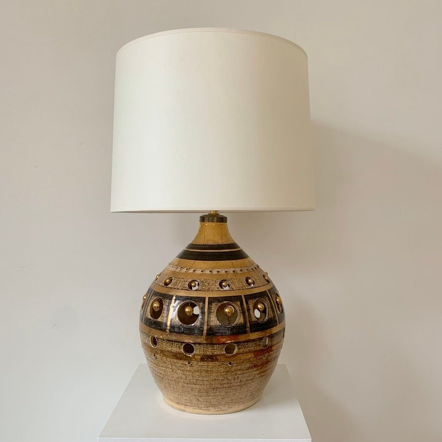 Lampe en céramique or de Georges Pelletier , vers 1970, France.-photo-2