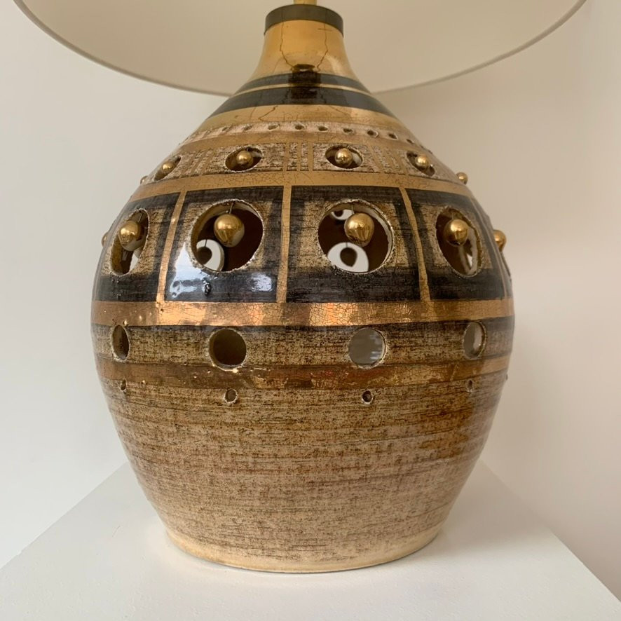 Lampe en céramique or de Georges Pelletier , vers 1970, France.-photo-1