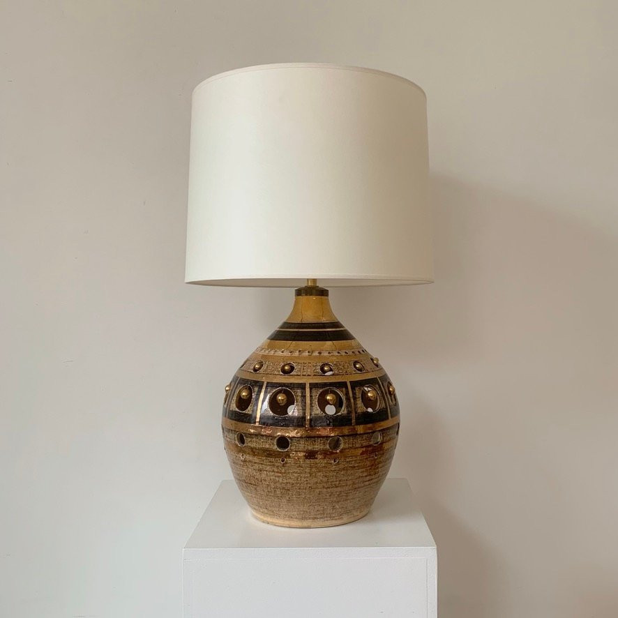 Lampe en céramique or de Georges Pelletier , vers 1970, France.-photo-7