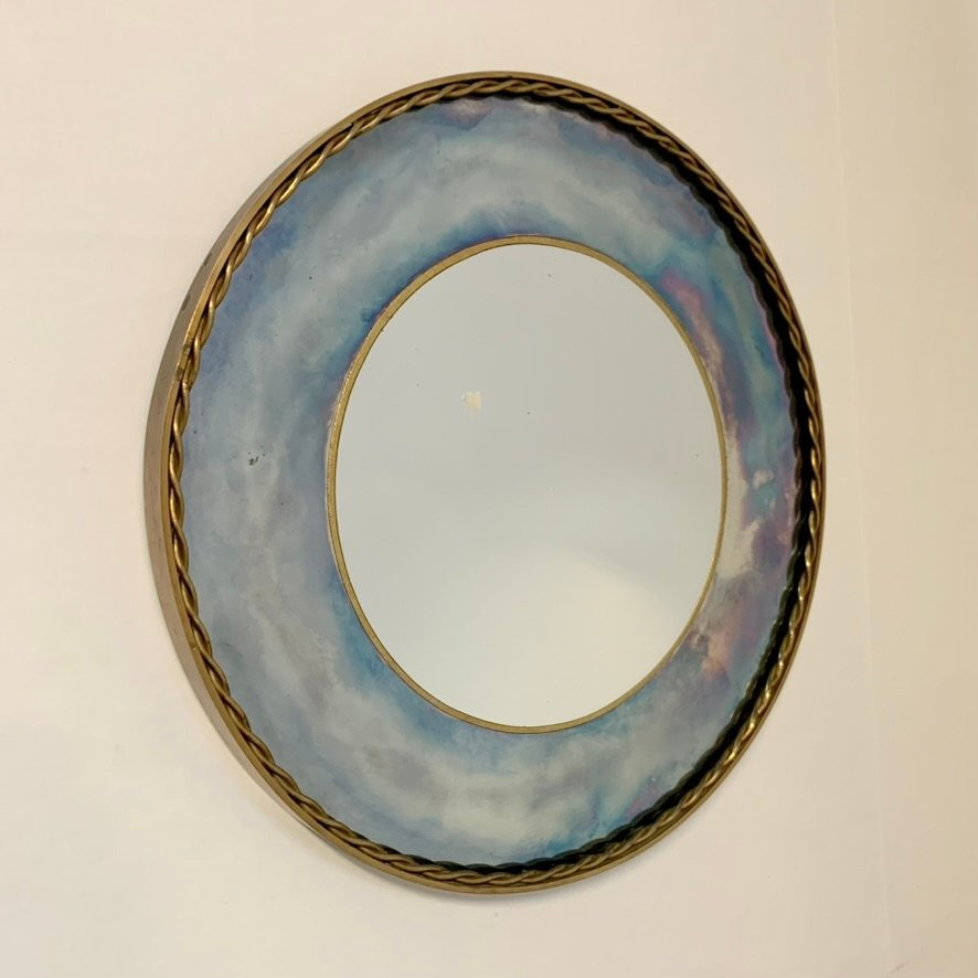 Round Brass Mirror And Oxidized Mirror, Circa 1940, France.-photo-2