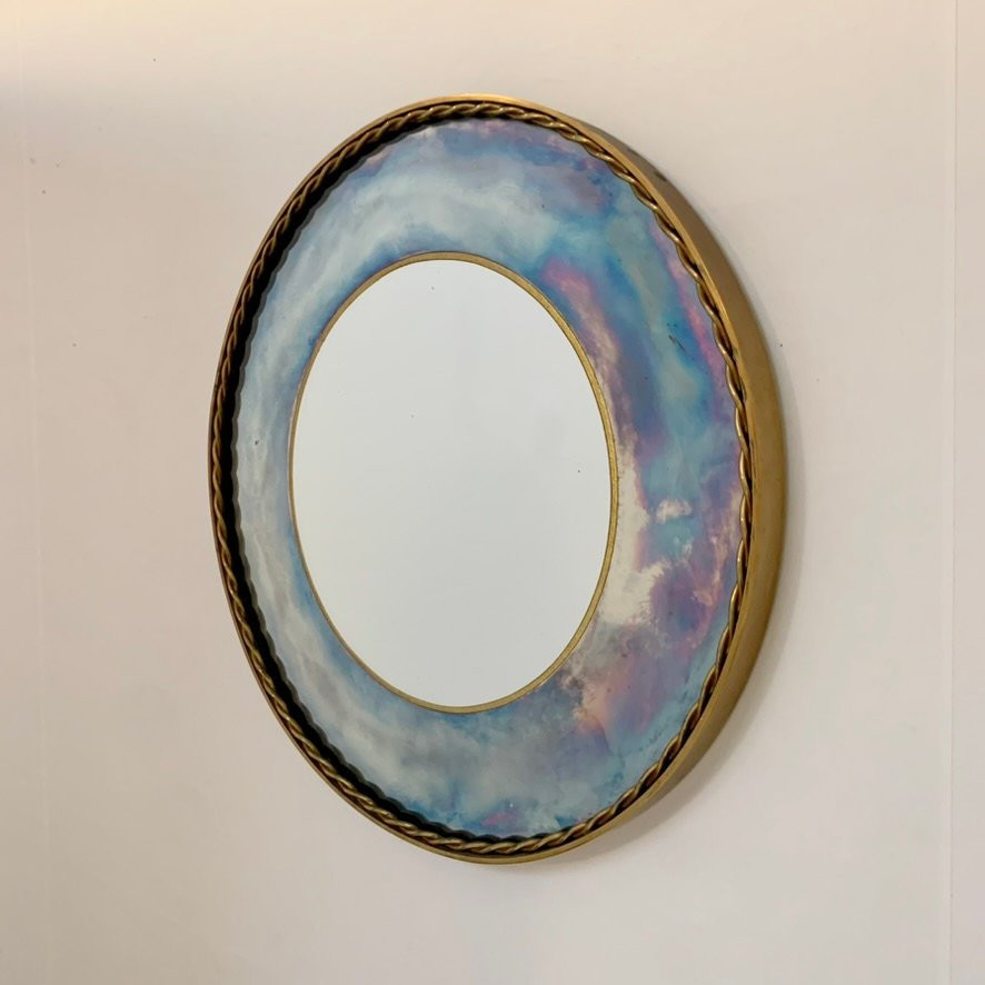 Round Brass Mirror And Oxidized Mirror, Circa 1940, France.-photo-3