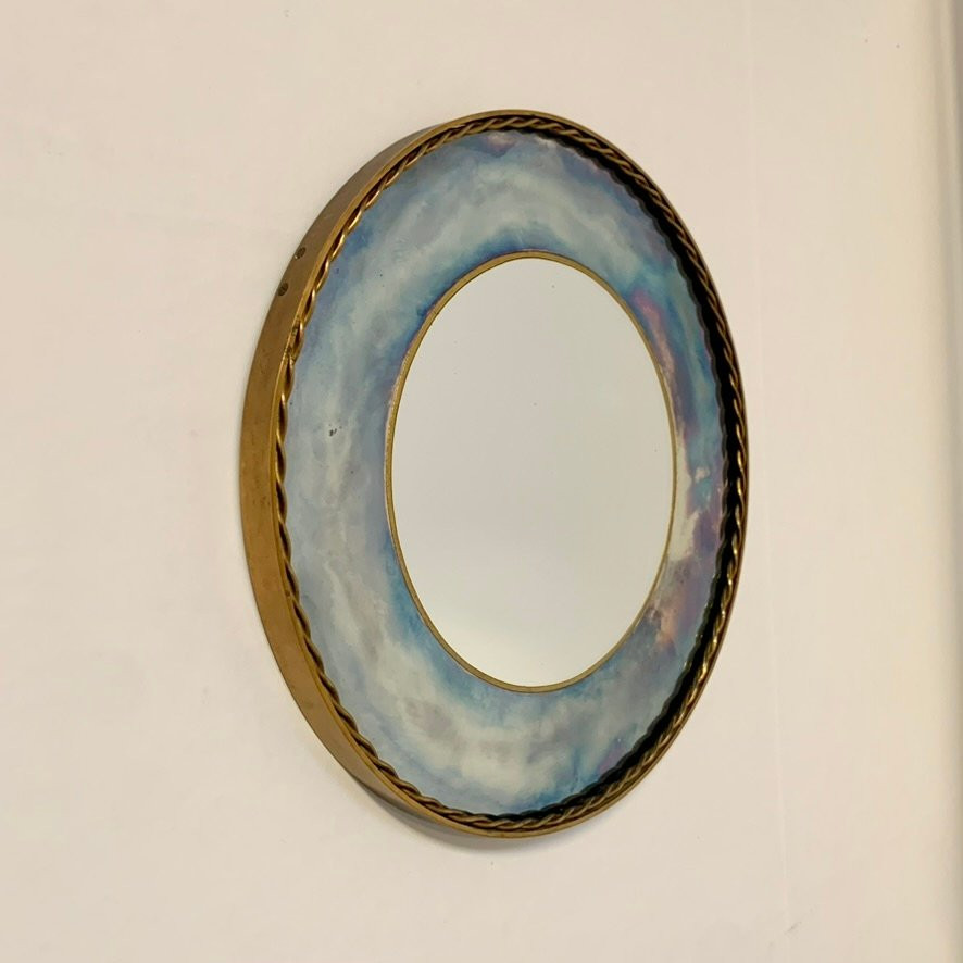 Round Brass Mirror And Oxidized Mirror, Circa 1940, France.-photo-4