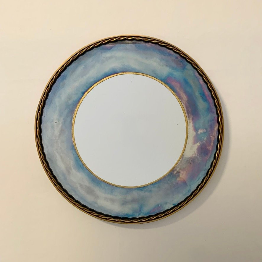 Round Brass Mirror And Oxidized Mirror, Circa 1940, France.-photo-2