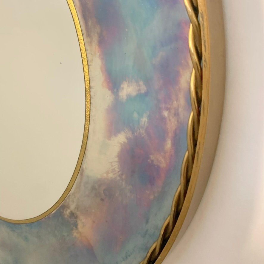 Round Brass Mirror And Oxidized Mirror, Circa 1940, France.-photo-4