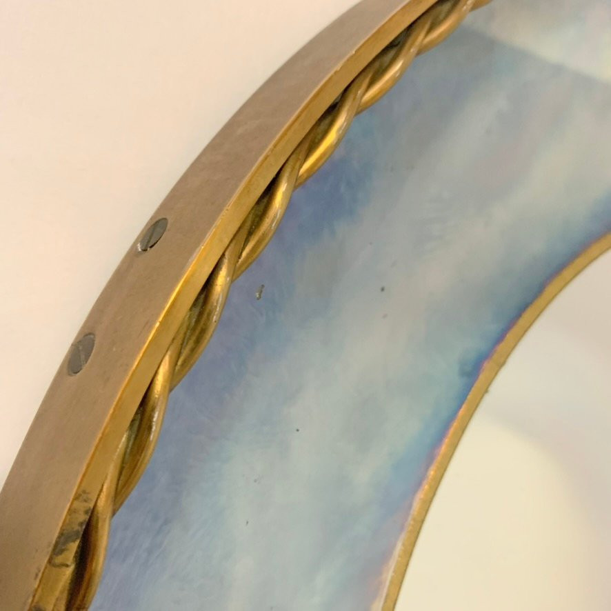 Round Brass Mirror And Oxidized Mirror, Circa 1940, France.-photo-6