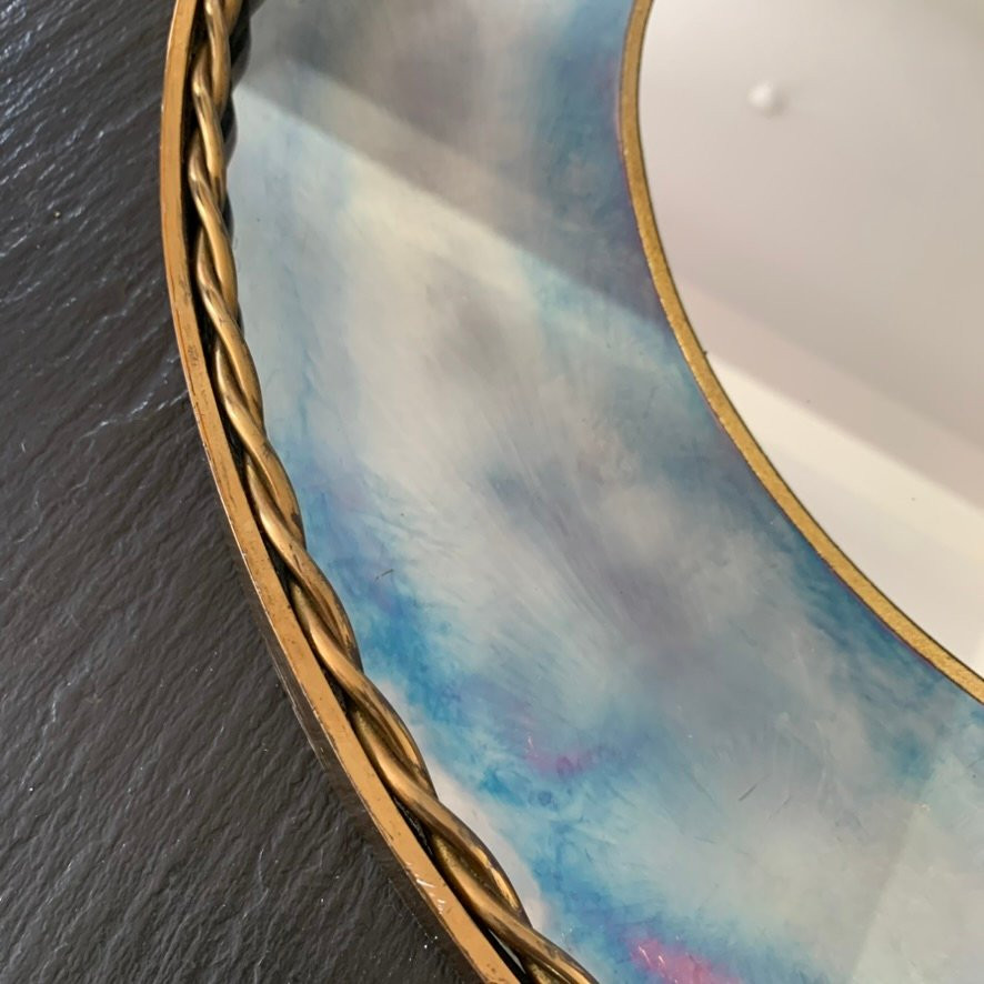 Round Brass Mirror And Oxidized Mirror, Circa 1940, France.-photo-7