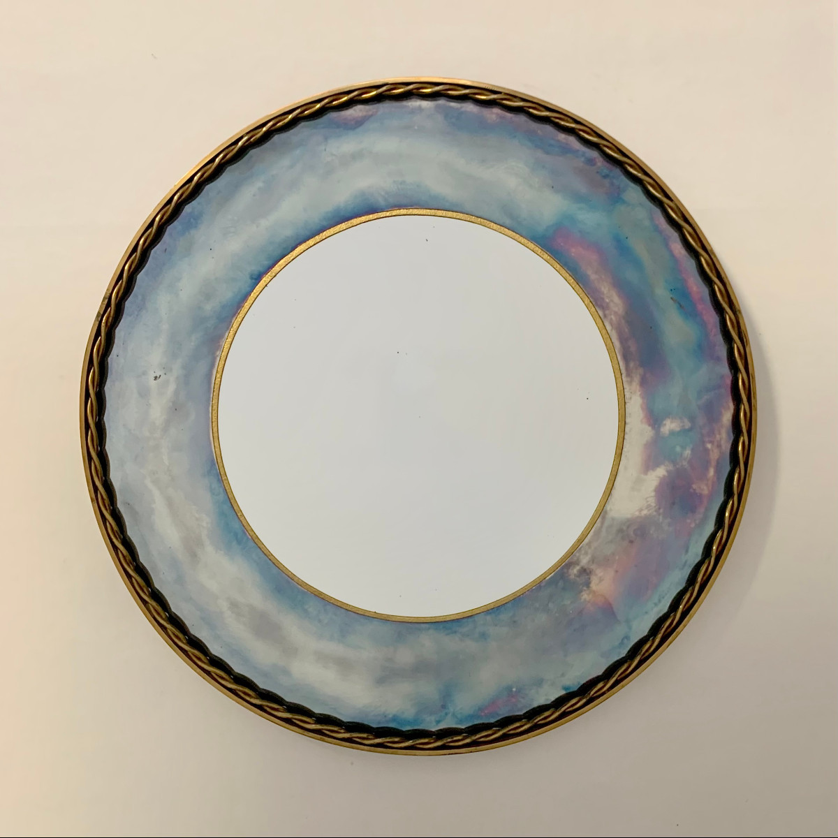 Round Brass Mirror And Oxidized Mirror, Circa 1940, France.
