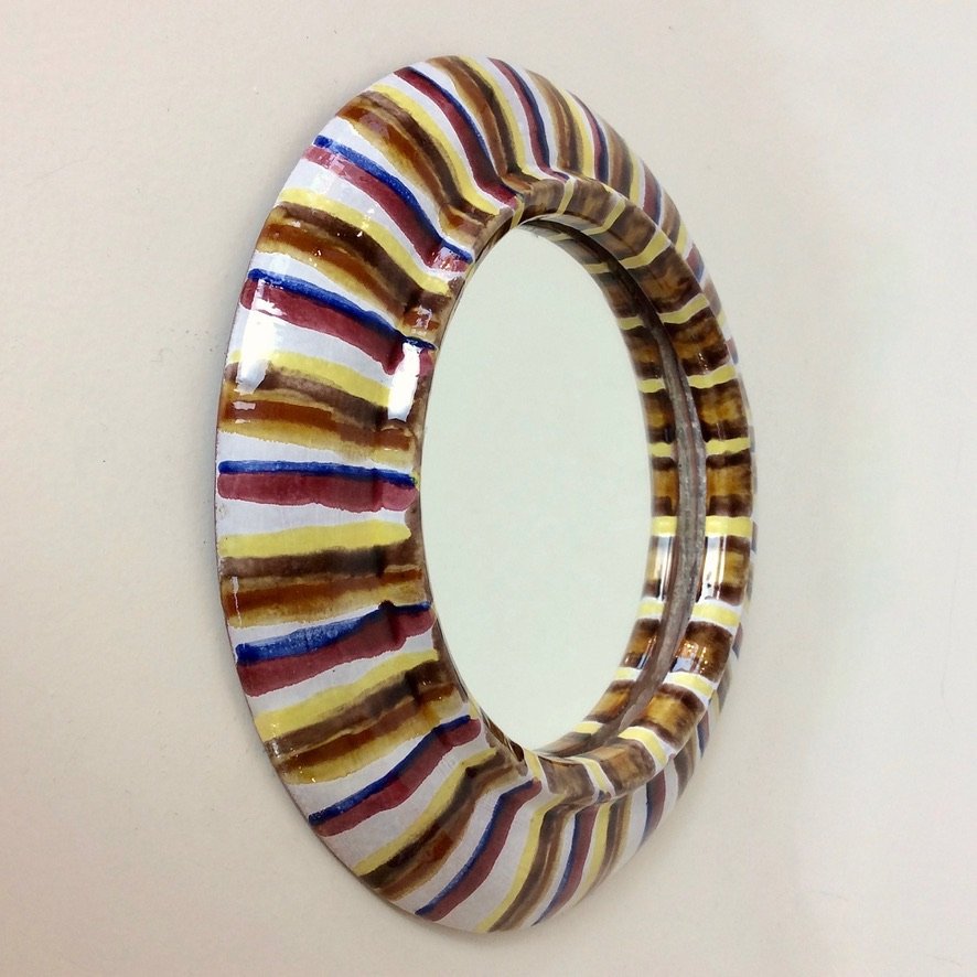 Round Ceramic Mirror, Circa 1960, France-photo-3
