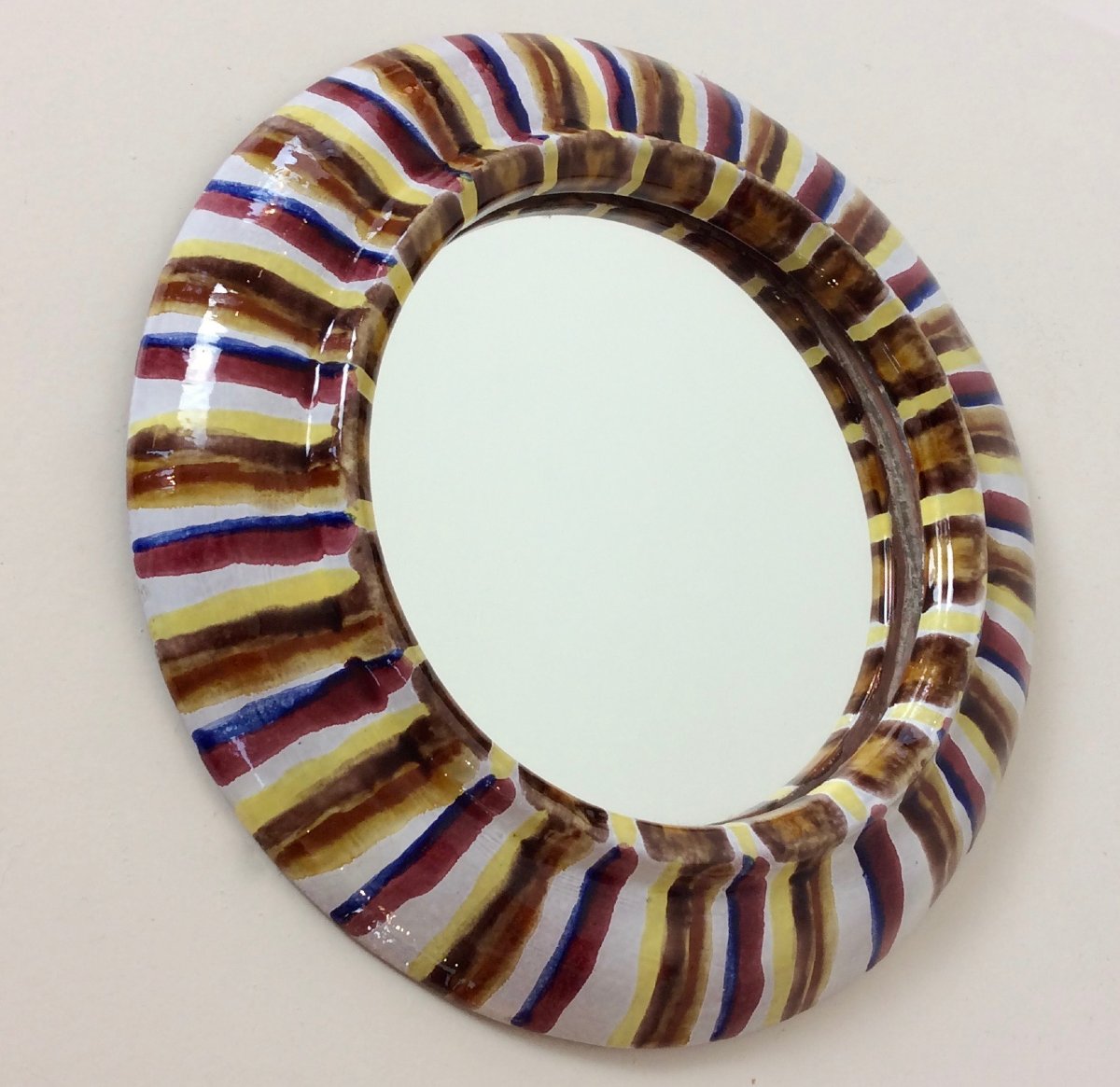 Round Ceramic Mirror, Circa 1960, France-photo-3