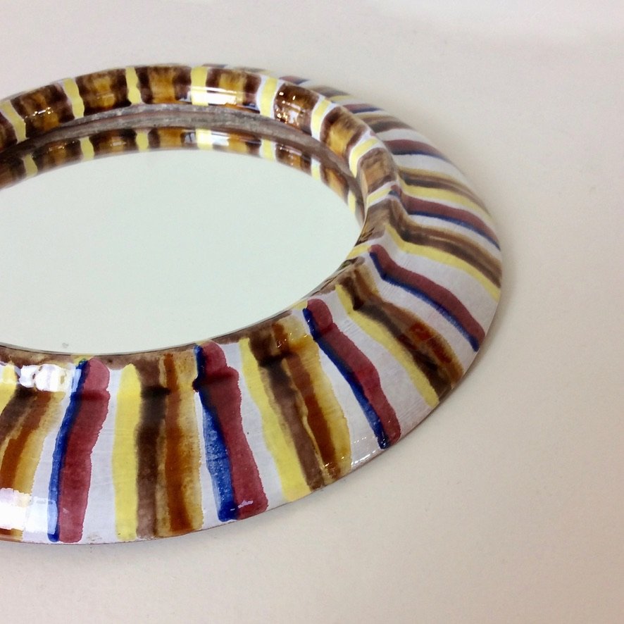 Round Ceramic Mirror, Circa 1960, France-photo-4