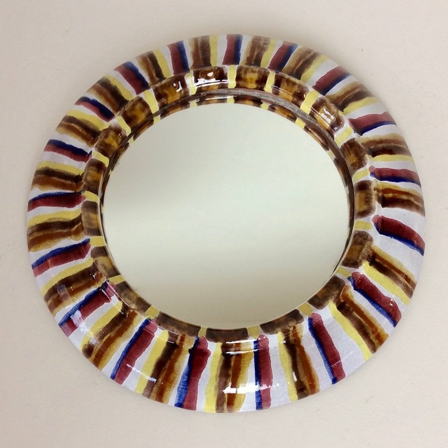 Round Ceramic Mirror, Circa 1960, France-photo-8