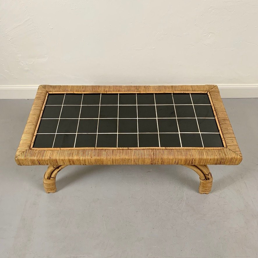 Coffee Table Made Of Bamboo, Rattan And Ceramic, Circa 1950, France.-photo-3