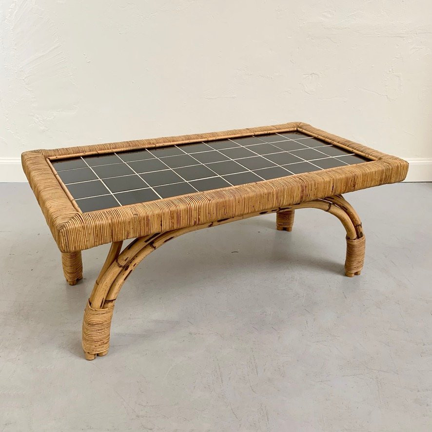 Coffee Table Made Of Bamboo, Rattan And Ceramic, Circa 1950, France.-photo-4