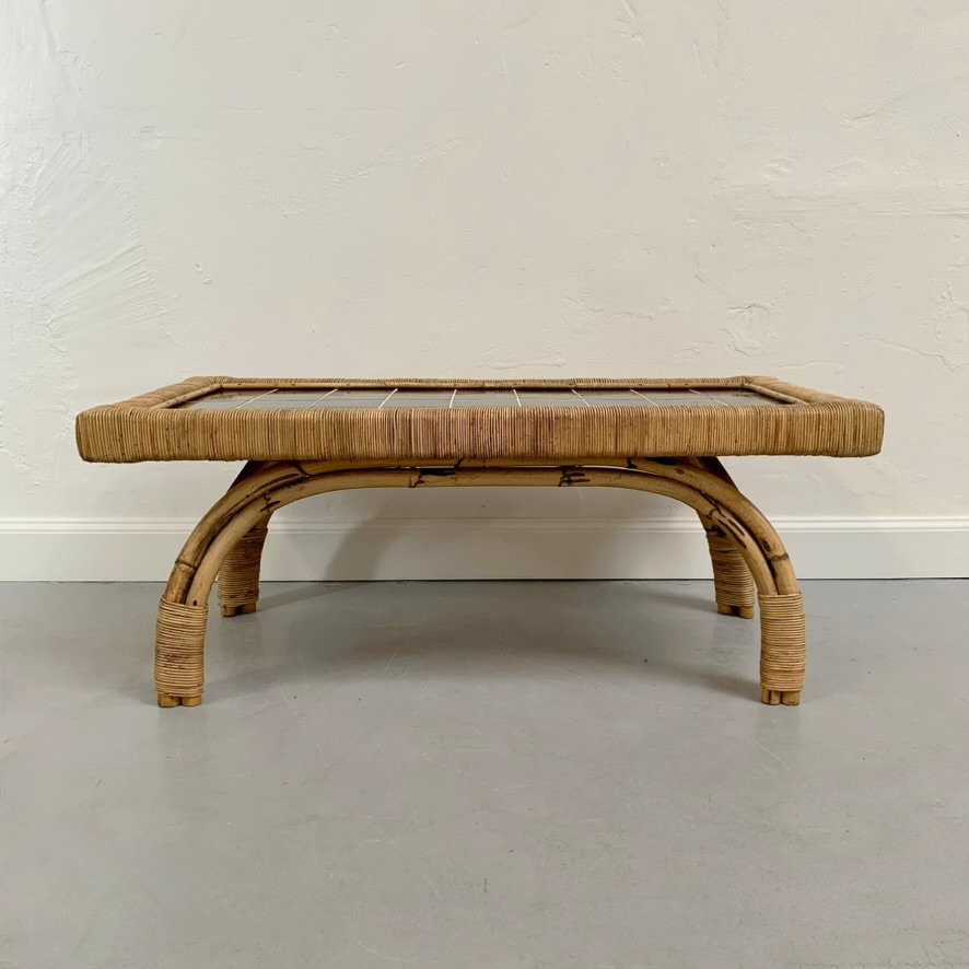 Coffee Table Made Of Bamboo, Rattan And Ceramic, Circa 1950, France.-photo-2