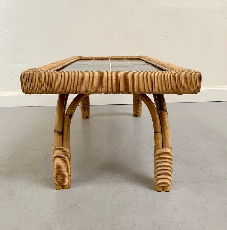 Coffee Table Made Of Bamboo, Rattan And Ceramic, Circa 1950, France.-photo-3