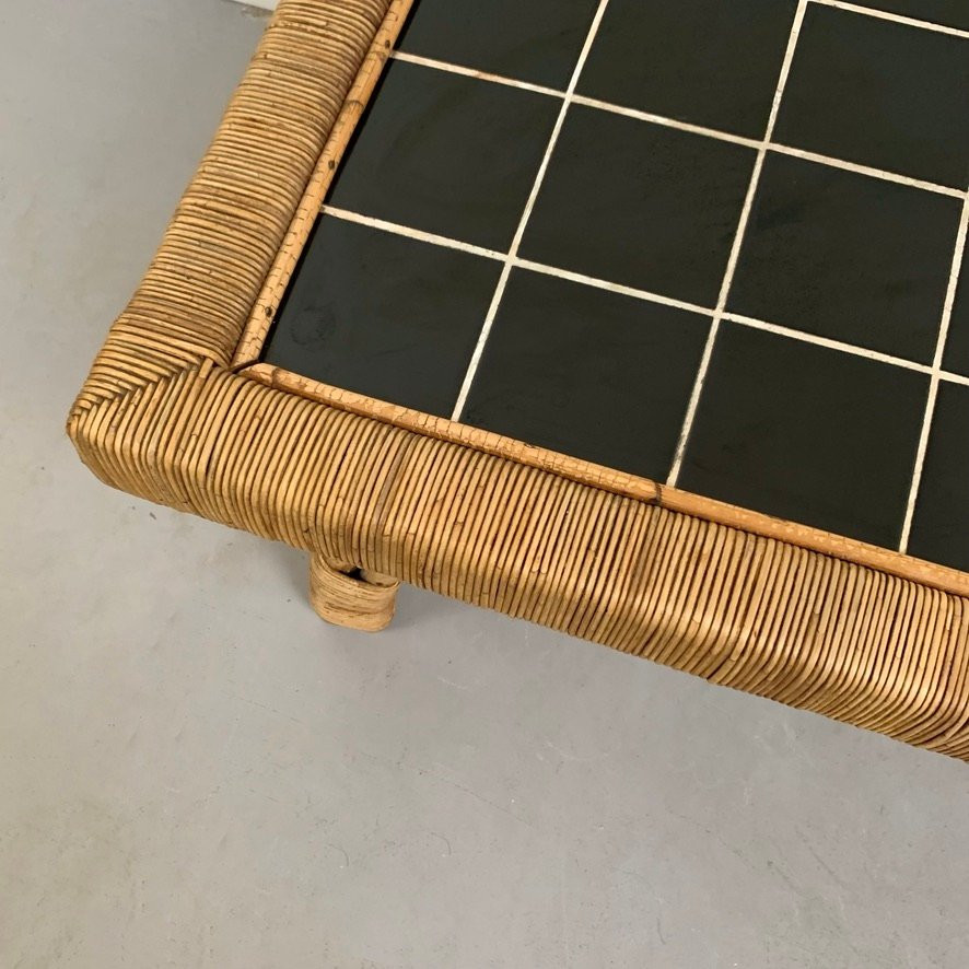 Coffee Table Made Of Bamboo, Rattan And Ceramic, Circa 1950, France.-photo-8