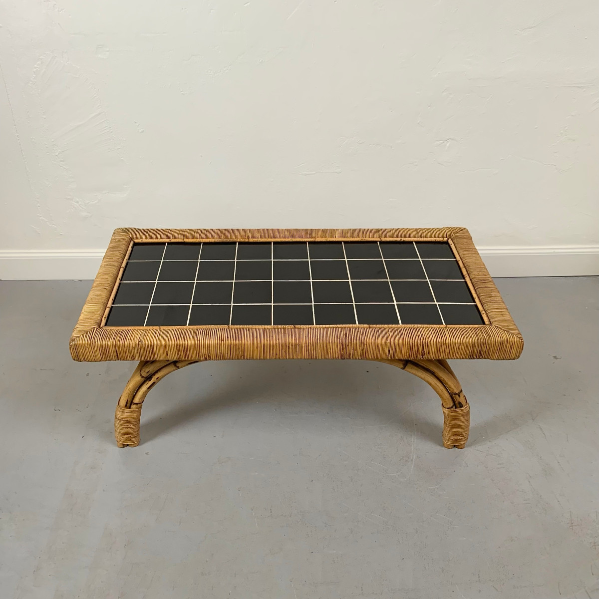 Coffee Table Made Of Bamboo, Rattan And Ceramic, Circa 1950, France.