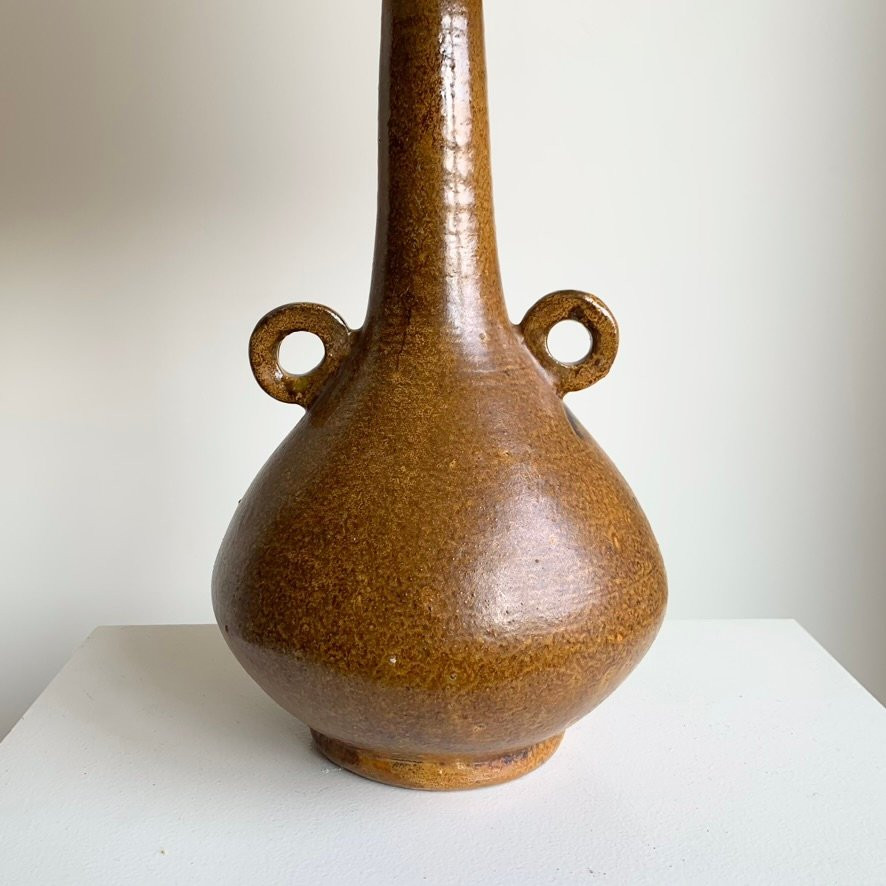 Ochre-brown Mid-century Decorative Ceramic Lamp, Circa 1960, France.-photo-2