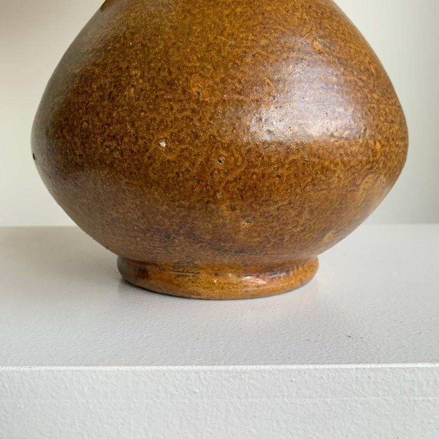 Ochre-brown Mid-century Decorative Ceramic Lamp, Circa 1960, France.-photo-4