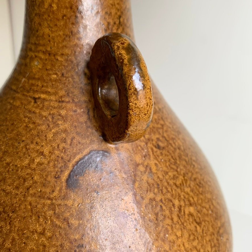 Ochre-brown Mid-century Decorative Ceramic Lamp, Circa 1960, France.-photo-5