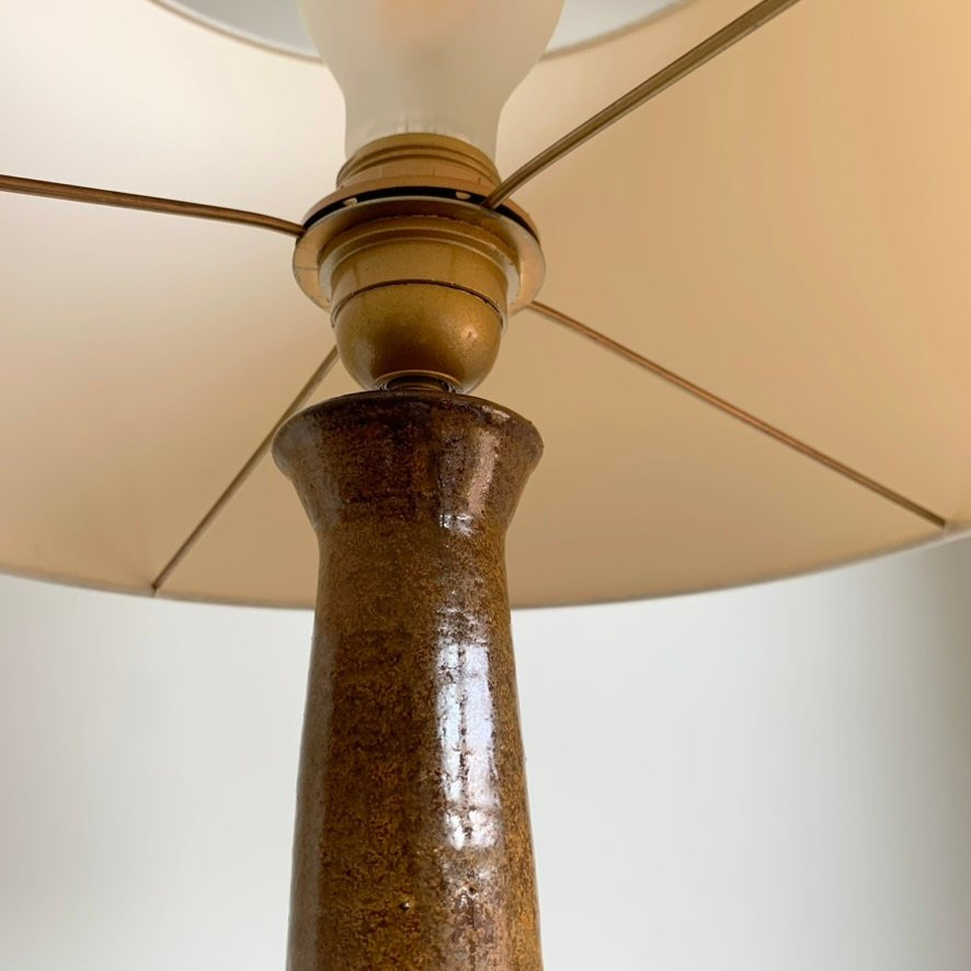 Ochre-brown Mid-century Decorative Ceramic Lamp, Circa 1960, France.-photo-7