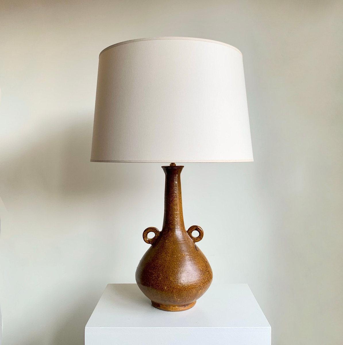 Ochre-brown Mid-century Decorative Ceramic Lamp, Circa 1960, France.