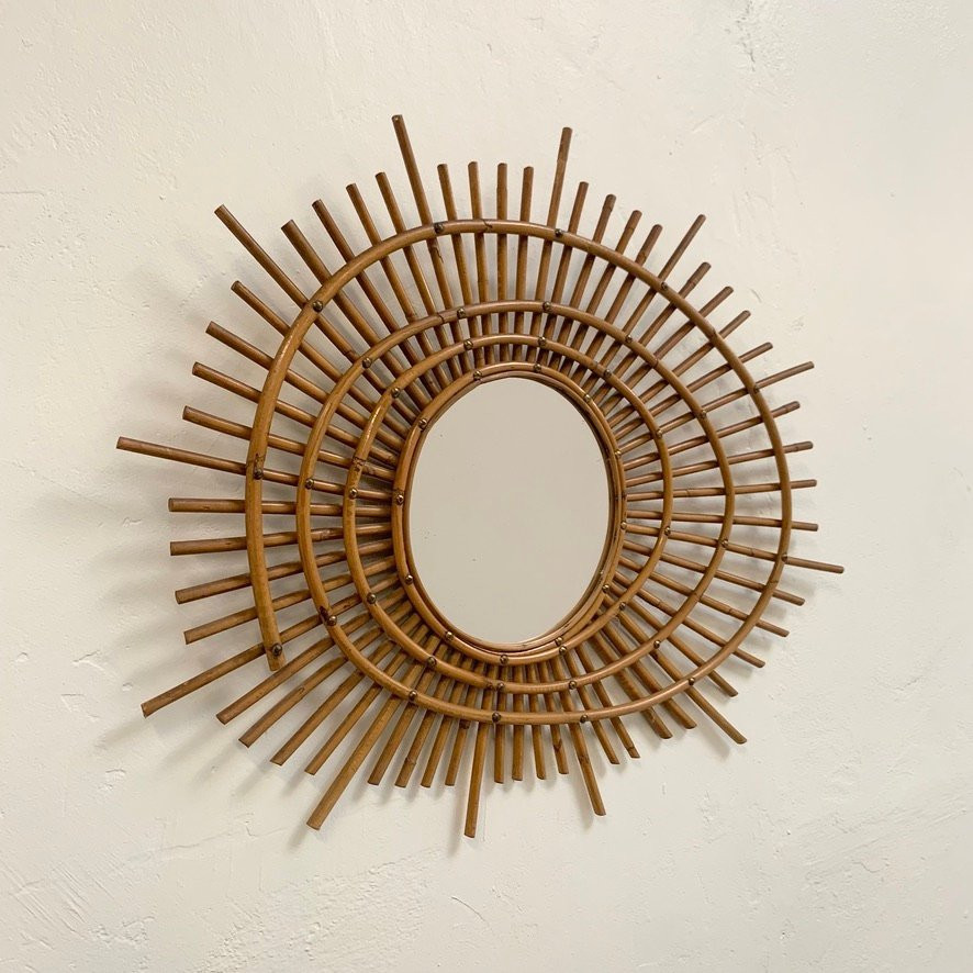 Rattan Mirror In The French Riviera Style, Circa 1960, France.-photo-2