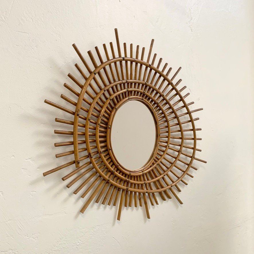 Rattan Mirror In The French Riviera Style, Circa 1960, France.-photo-3