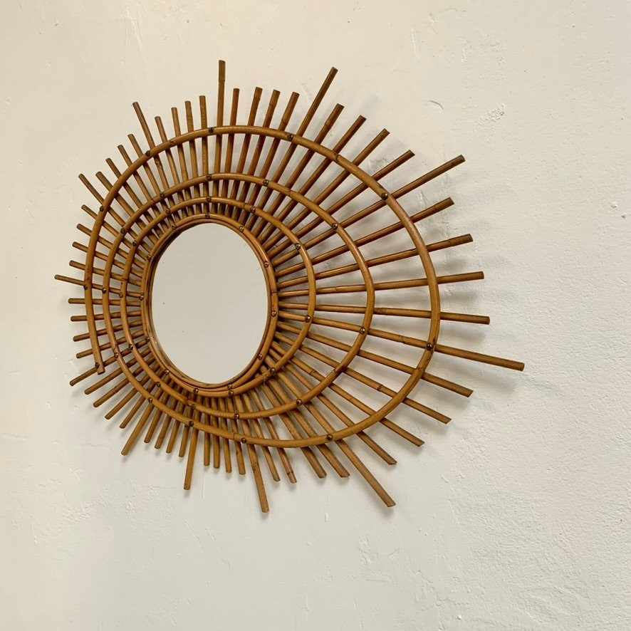 Rattan Mirror In The French Riviera Style, Circa 1960, France.-photo-4