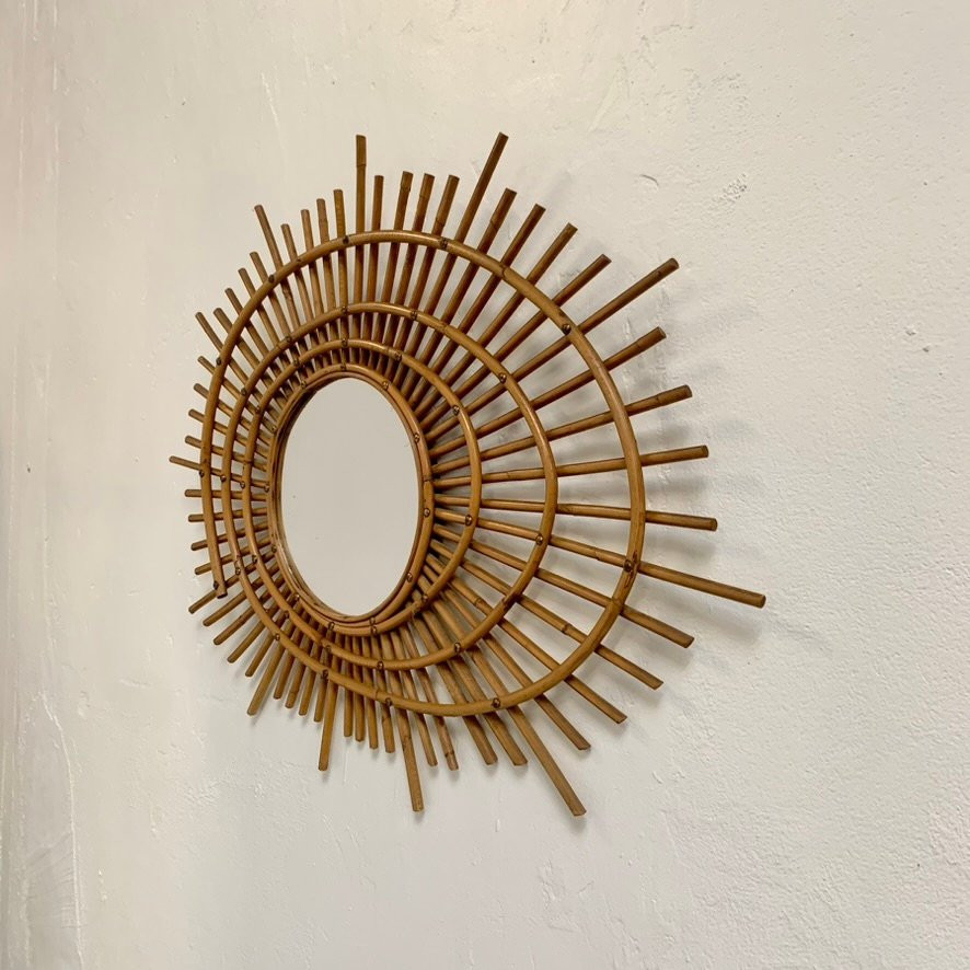 Rattan Mirror In The French Riviera Style, Circa 1960, France.-photo-1