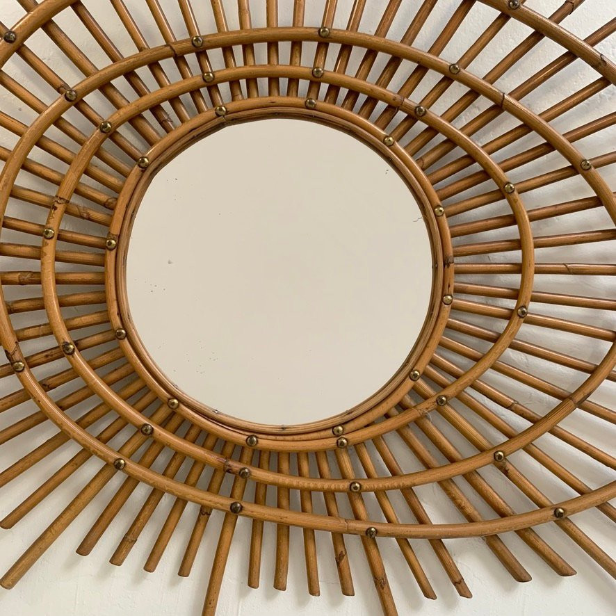 Rattan Mirror In The French Riviera Style, Circa 1960, France.-photo-2