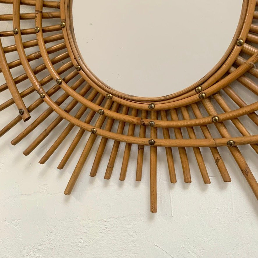 Rattan Mirror In The French Riviera Style, Circa 1960, France.-photo-3