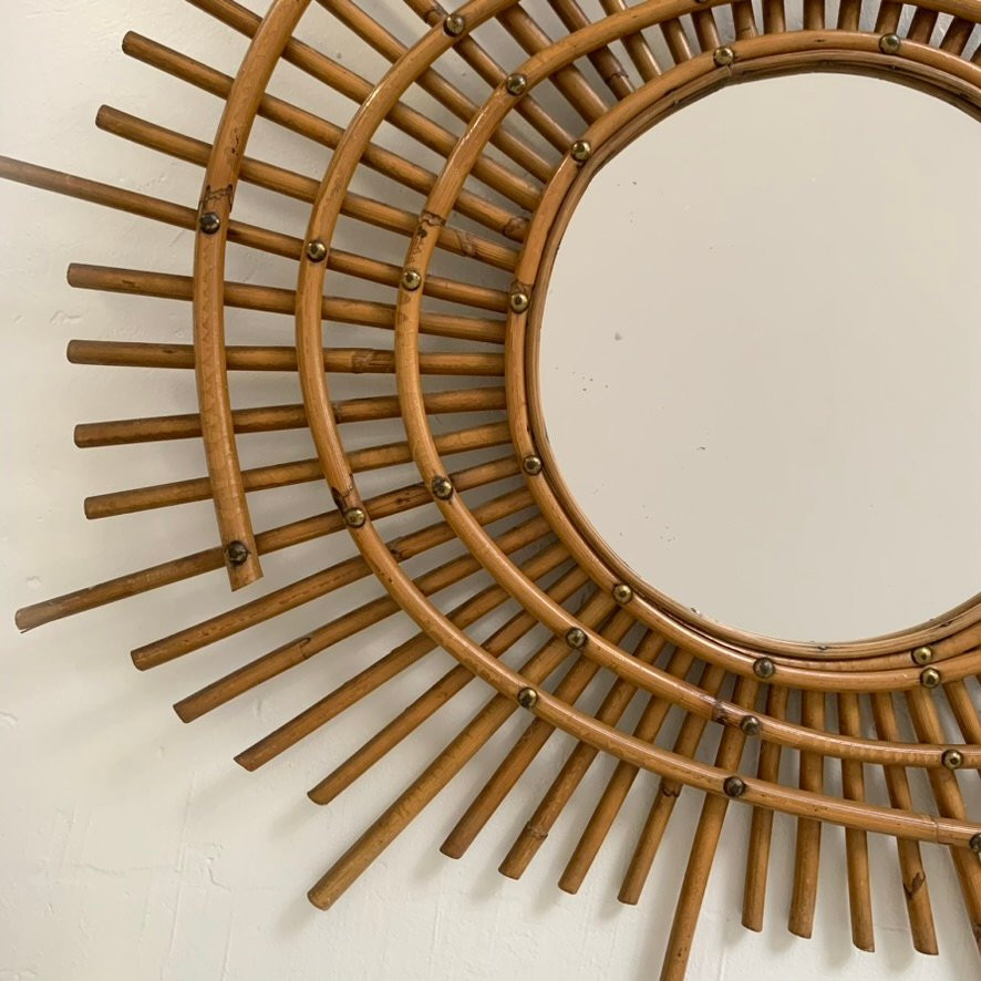 Rattan Mirror In The French Riviera Style, Circa 1960, France.-photo-5