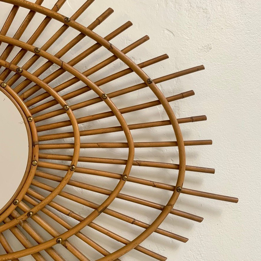 Rattan Mirror In The French Riviera Style, Circa 1960, France.-photo-6