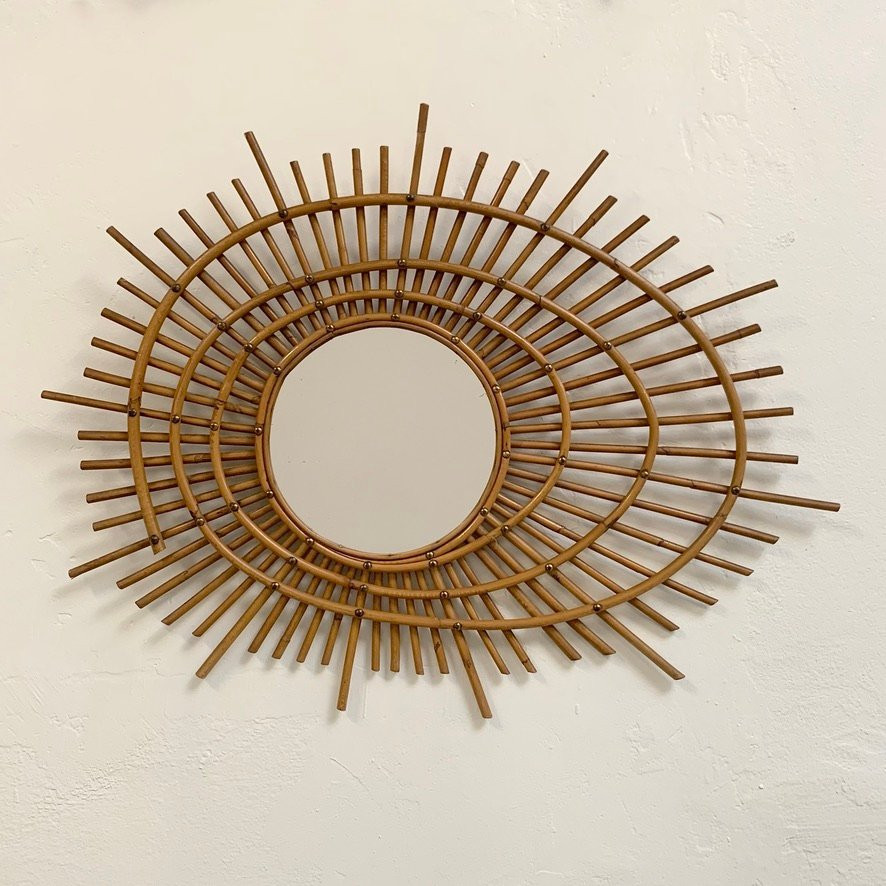 Rattan Mirror In The French Riviera Style, Circa 1960, France.-photo-8