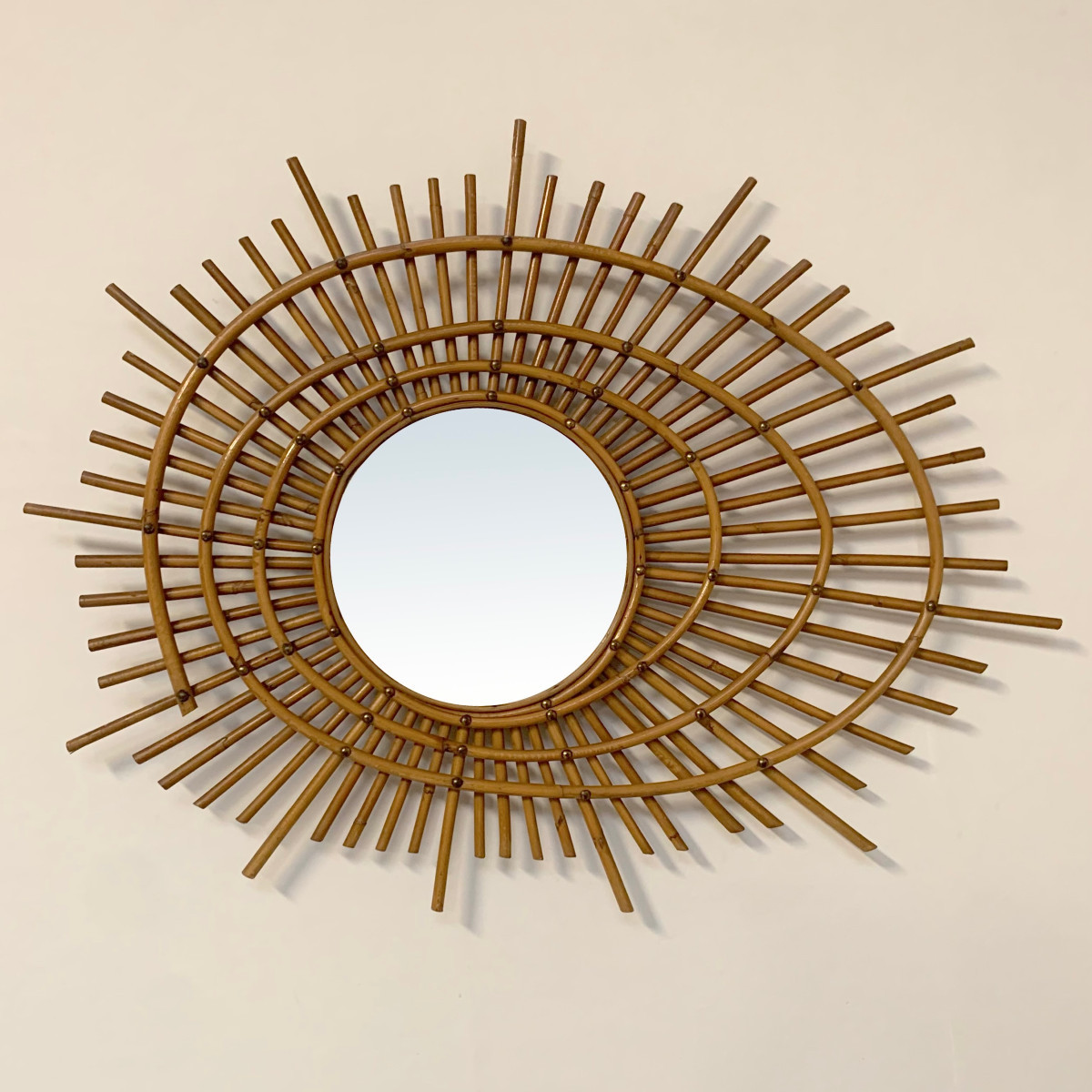 Rattan Mirror In The French Riviera Style, Circa 1960, France.