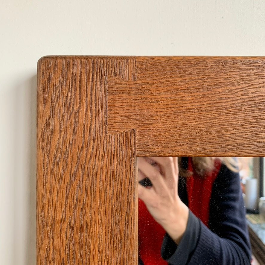 Mid-century Decorative Oak And Metal Mirror, Circa 1960, France.-photo-4