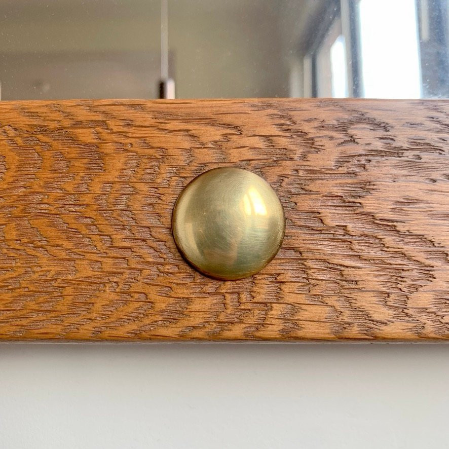 Mid-century Decorative Oak And Metal Mirror, Circa 1960, France.-photo-5