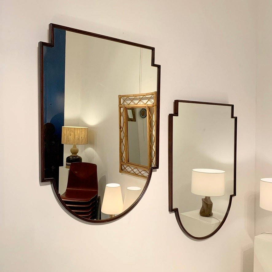Pair de miroirs italiens mid-century en bois, vers 1950.-photo-2