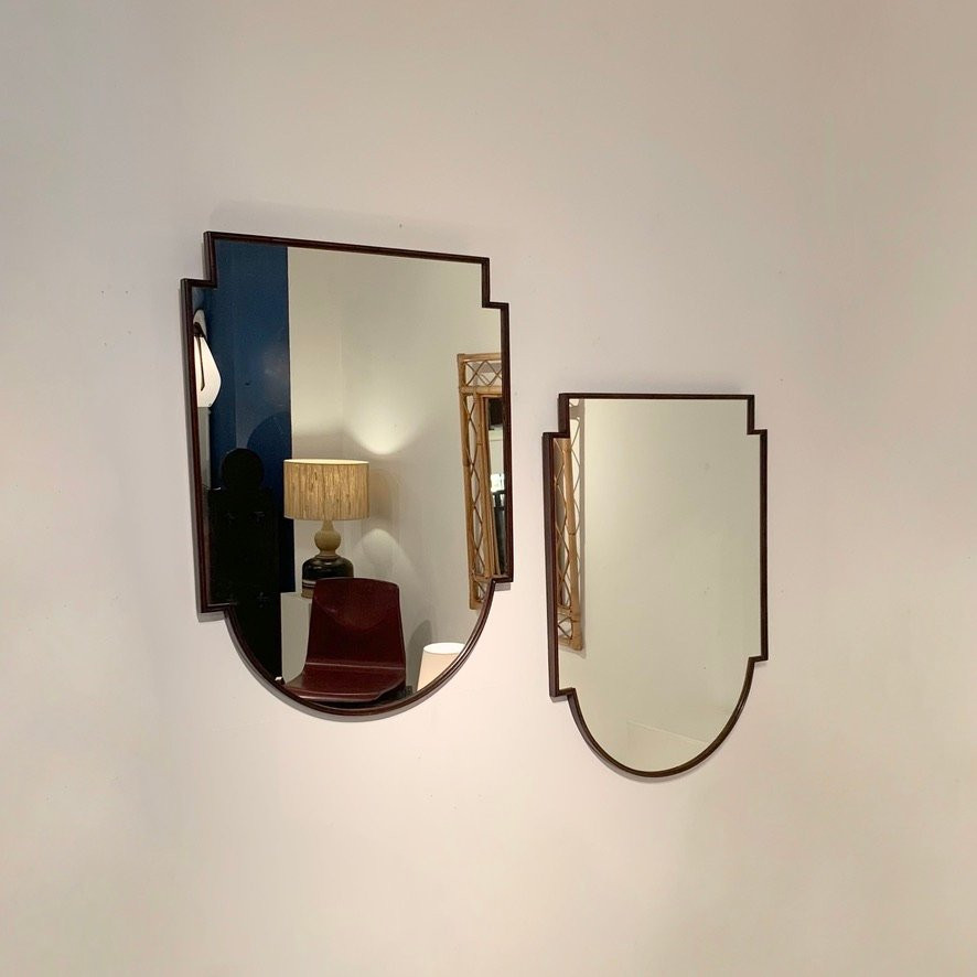 Pair de miroirs italiens mid-century en bois, vers 1950.-photo-3