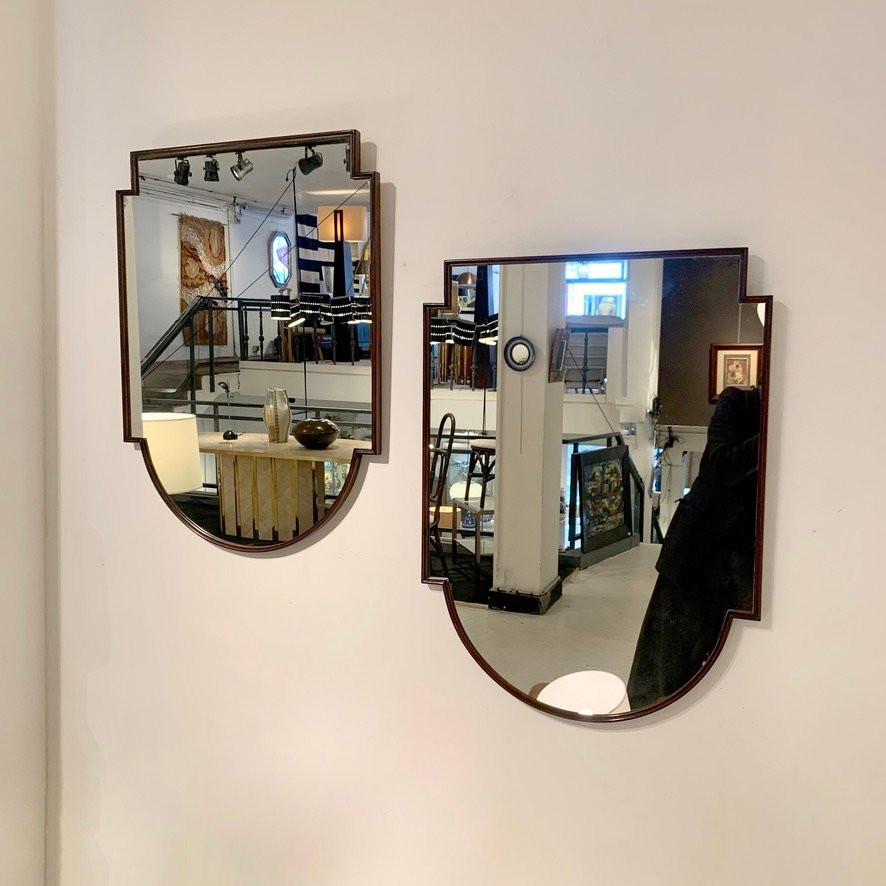 Pair de miroirs italiens mid-century en bois, vers 1950.-photo-4