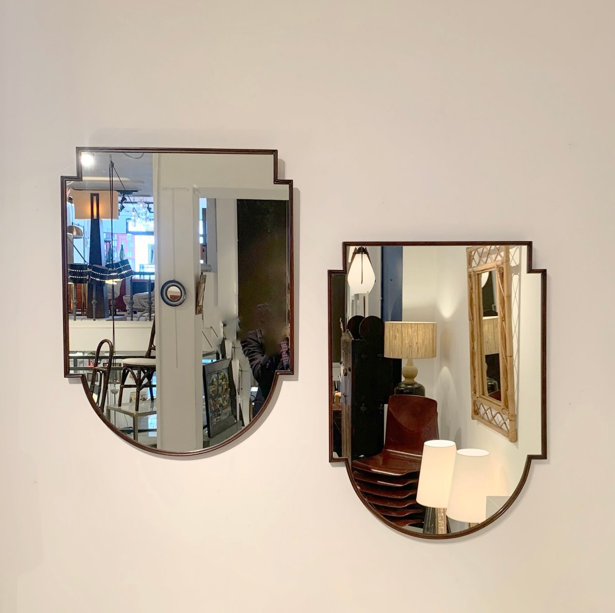 Pair de miroirs italiens mid-century en bois, vers 1950.-photo-1