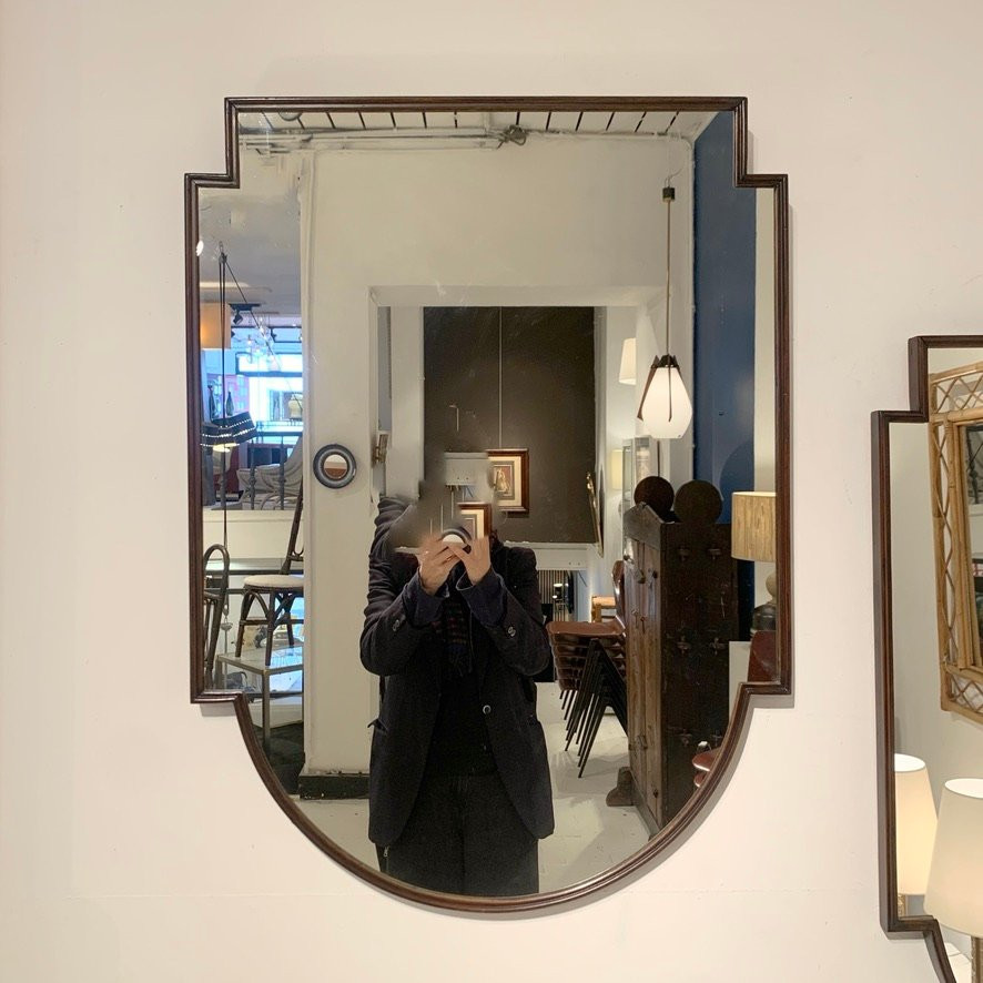 Pair de miroirs italiens mid-century en bois, vers 1950.-photo-2