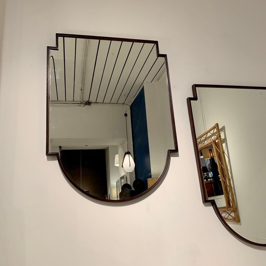 Pair de miroirs italiens mid-century en bois, vers 1950.-photo-6