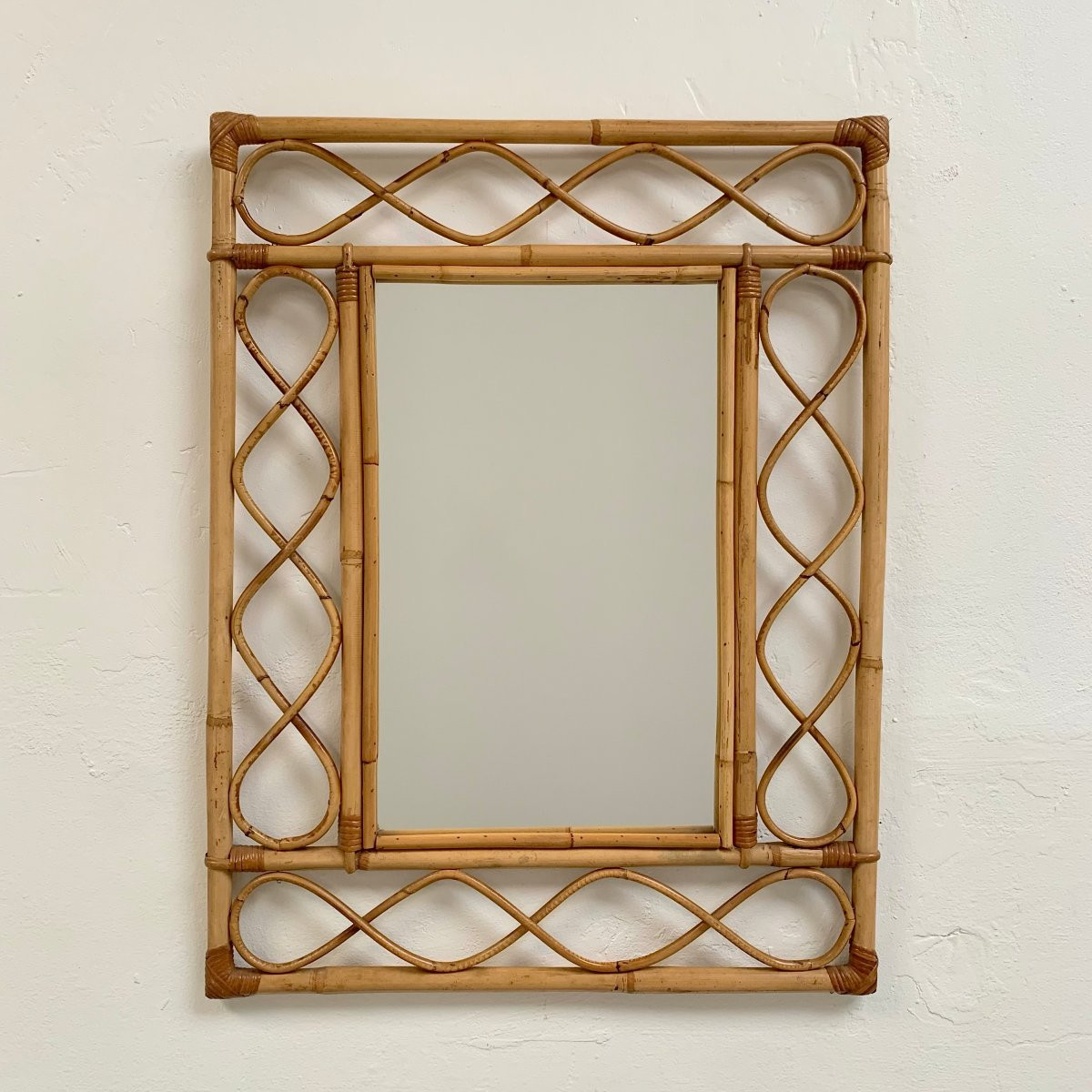 French Riviera-style Bamboo And Rattan Mirror, Circa 1970, France-photo-2